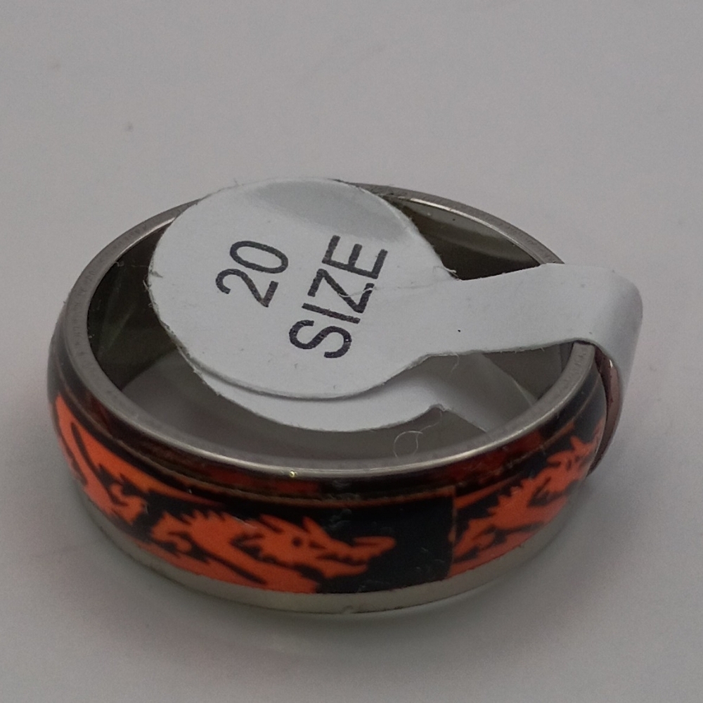 Men's Orange And Black Stainless Steel Dragon Ring Band Size 20 U.S Size 10